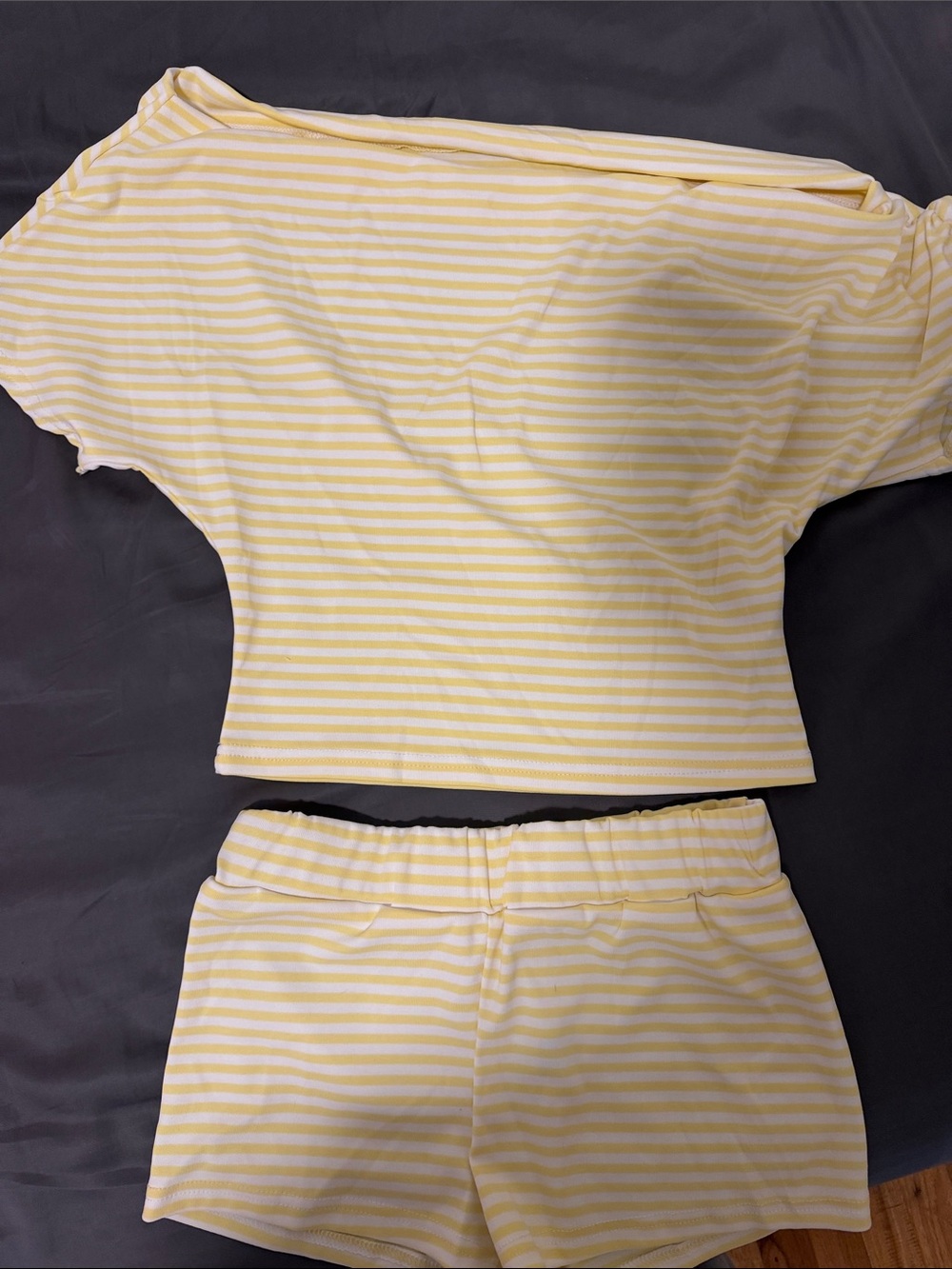 SHEIN Yellow and White Striped Kids Pajama Set - Short Sleeve Top & Shorts